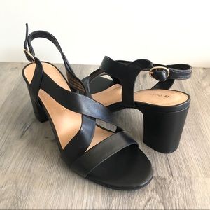 Le Chateau Cris-Cross Block Heel Leather Sandals